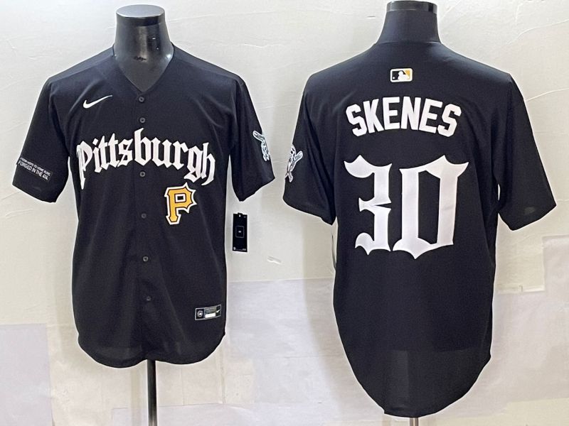Men 2025 Pittsburgh Pirates #30 Skenes Black Five generations Joint Name Nike MLB Jersey style 14->pittsburgh pirates->MLB Jersey